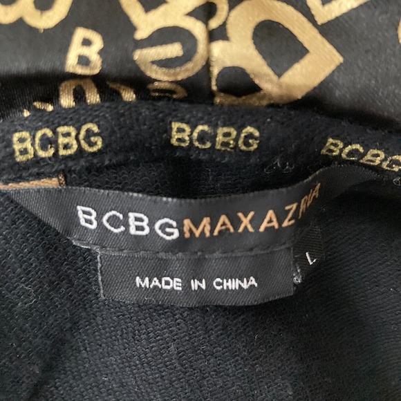 BCBGMaxazria Sweat Jacket Womens Large Black Gold Embroidered Spellout Full Zip - Picture 4 of 11